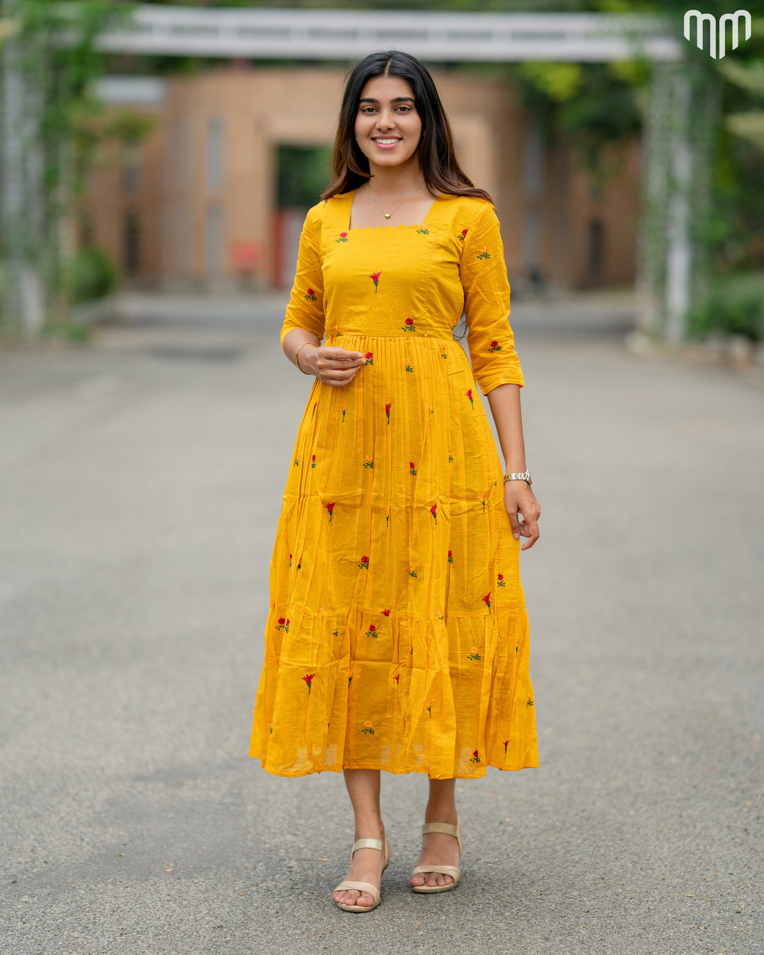 Niram_Yellow Chanderi Maternity Maxi with Full Cotton Lining - product image 1 | MMWEAR