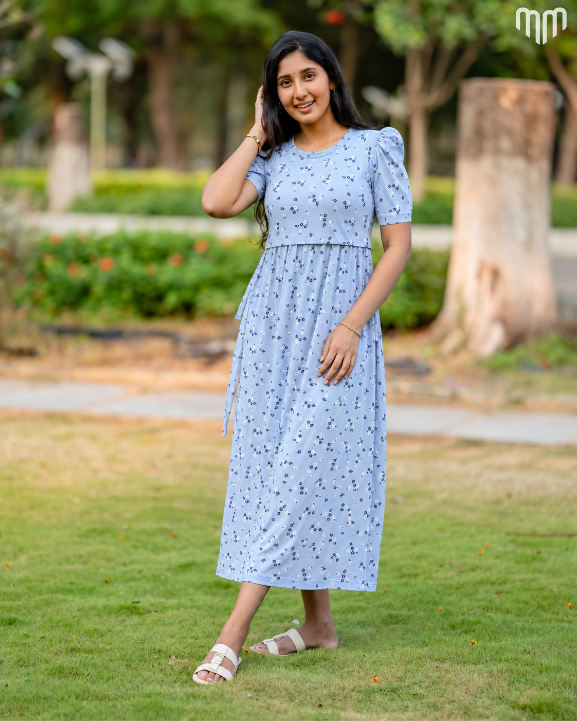Powder Blue Petite Floral Zipless Maternity Loungewear – Full Length