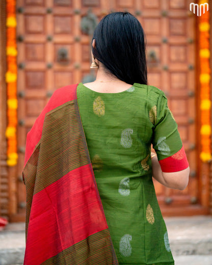 Kayal_V4 Premium Raw Silk Maternity Kurti Set with top cotton lining