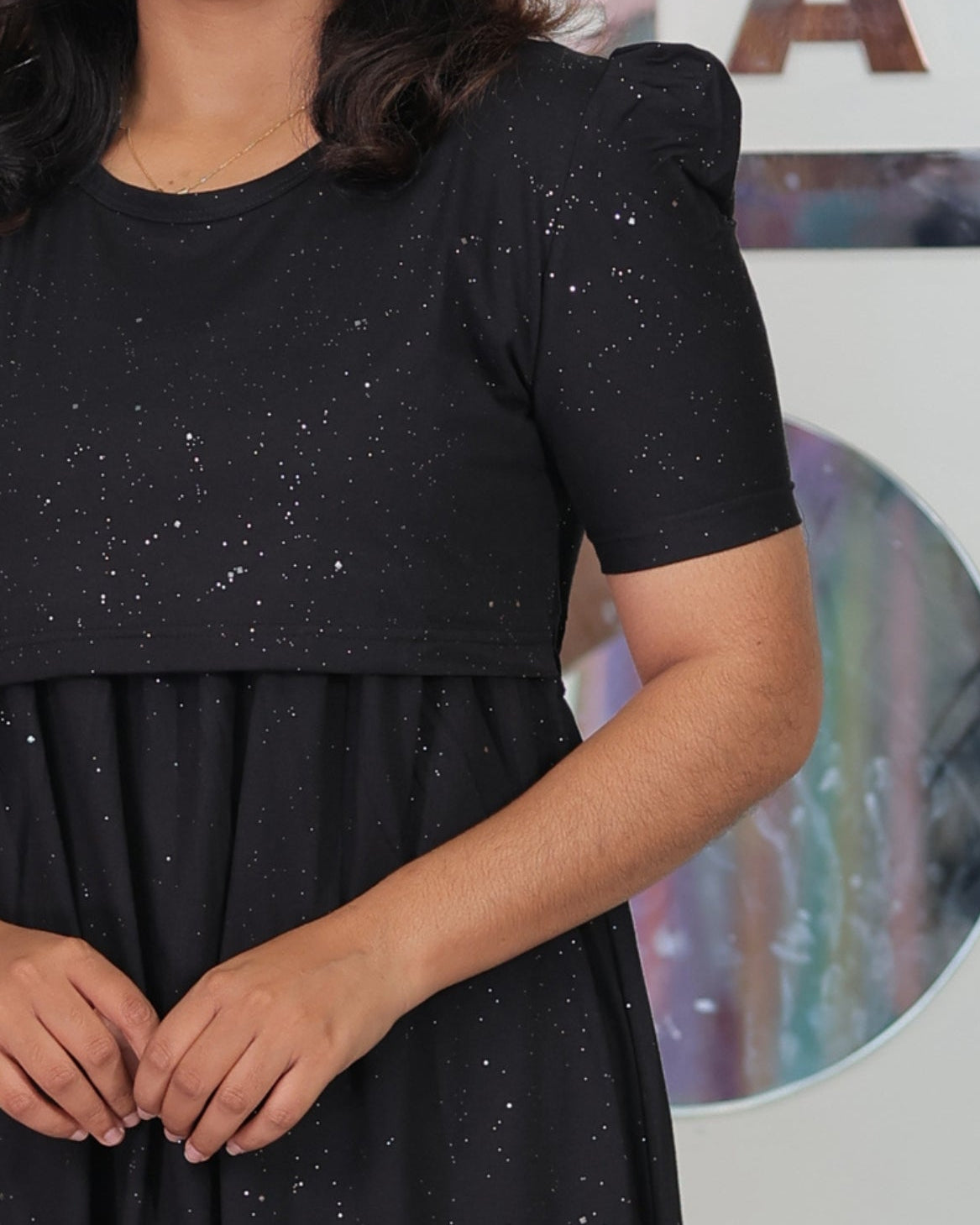 Glitter Black Zipless Maternity Loungewear – Calf Length