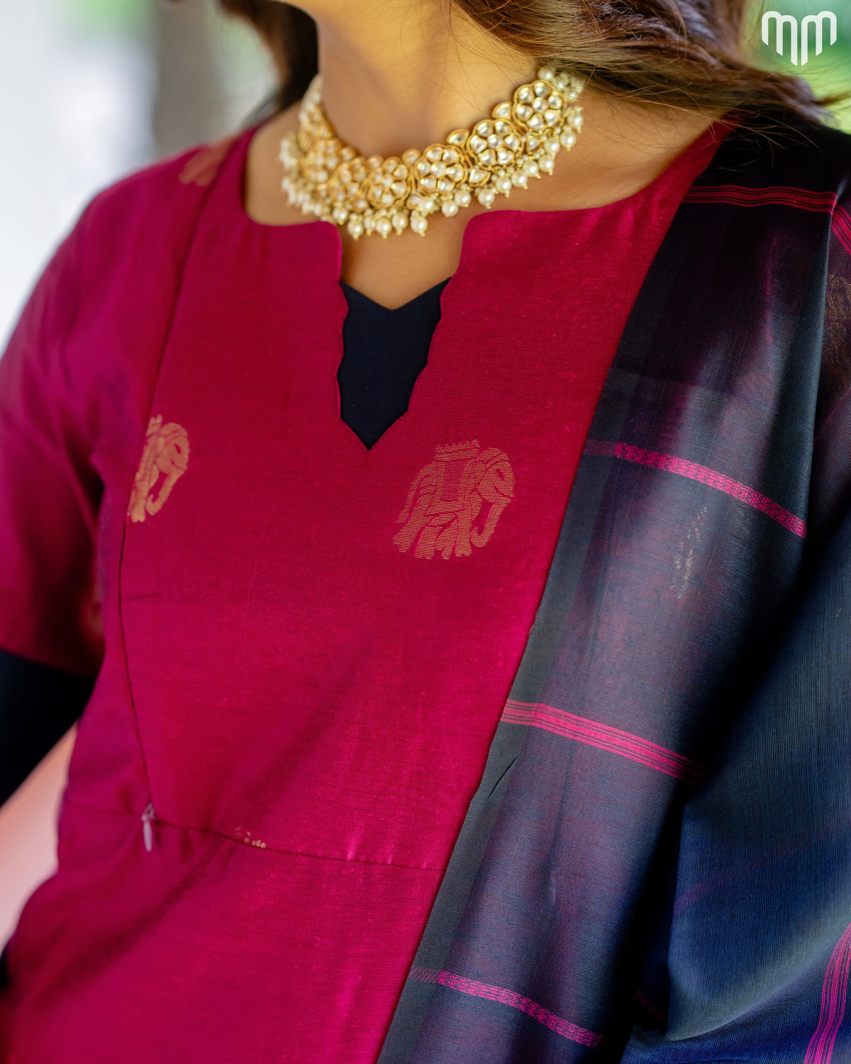 Vaaranam_Rose Gajam Butta Silk Maternity Kurti Set with top cotton lining