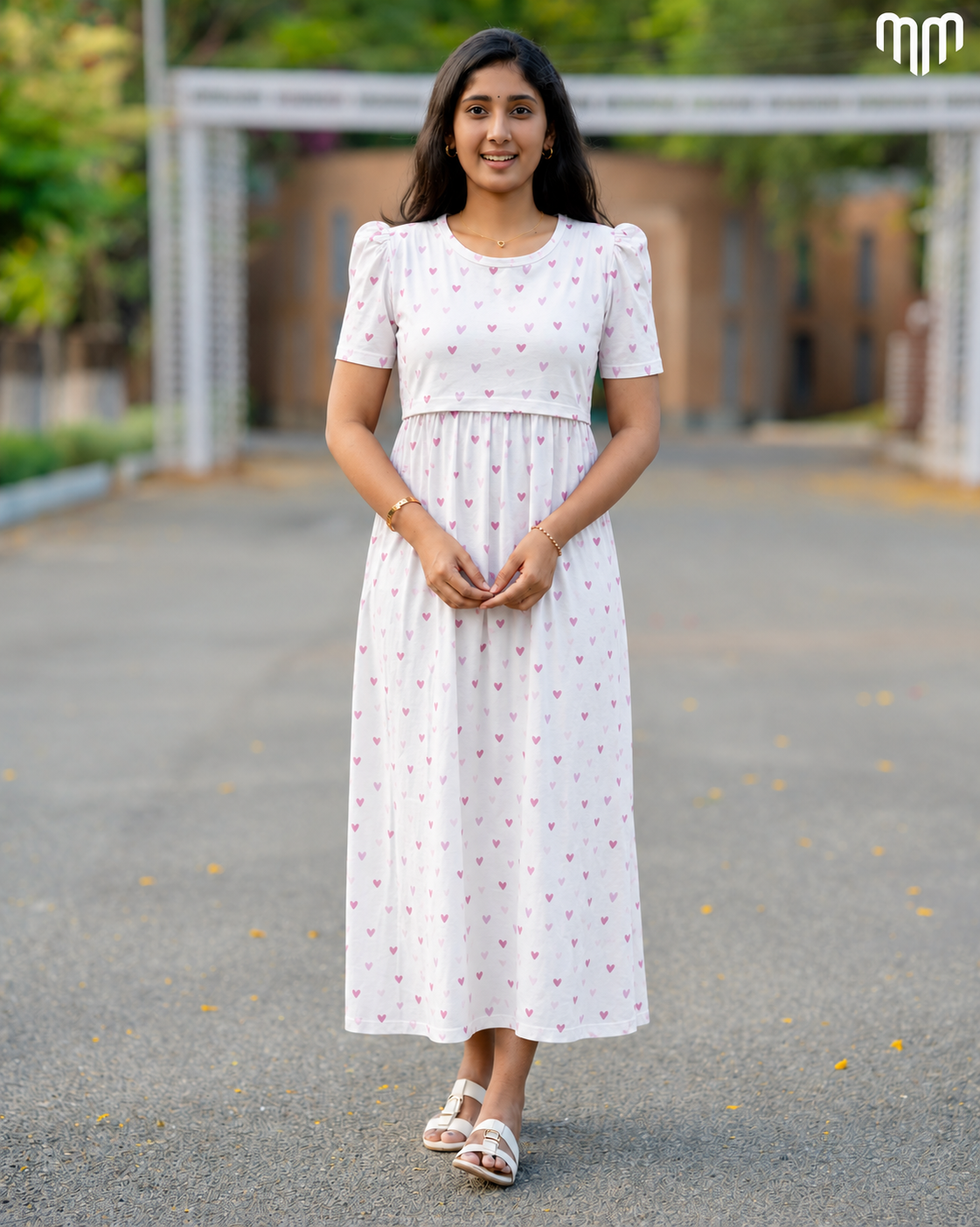 White Blush Hearts Zipless Maternity Loungewear – Full Length