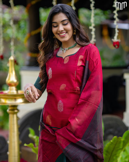 Kayal_V1 Premium Raw Silk Maternity Kurti Set with top cotton lining