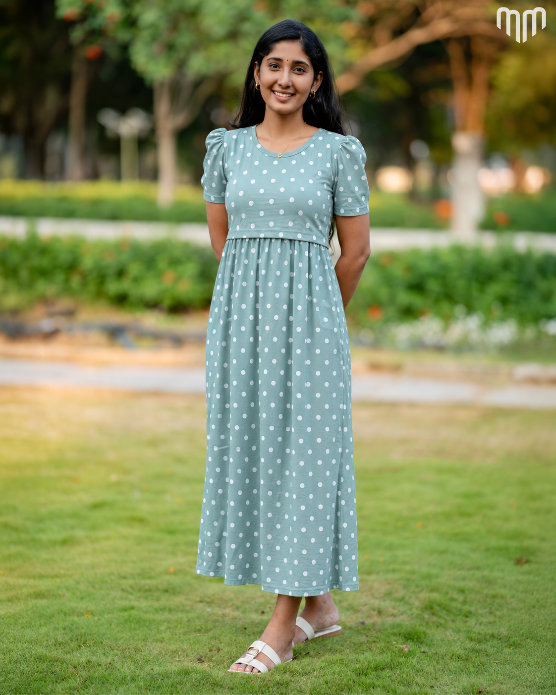 Sea Mist Polka Dot Zipless Maternity Loungewear – Full Length