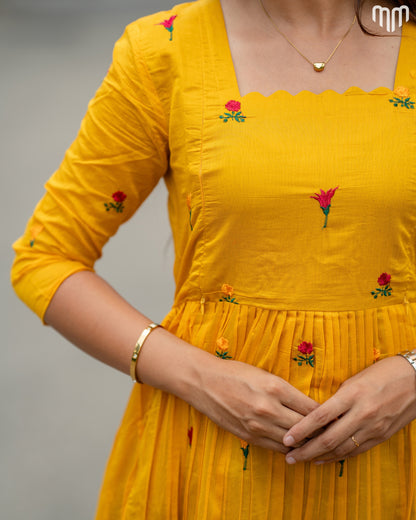 Niram_Yellow Chanderi Maternity Maxi with Full Cotton Lining - product image 3 | MMWEAR
