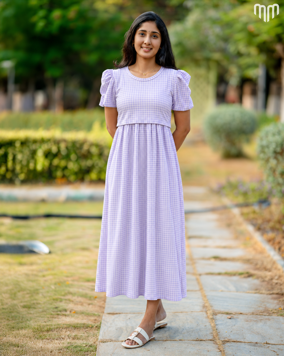 Lavender Gingham Zipless Maternity Loungewear – Full Length