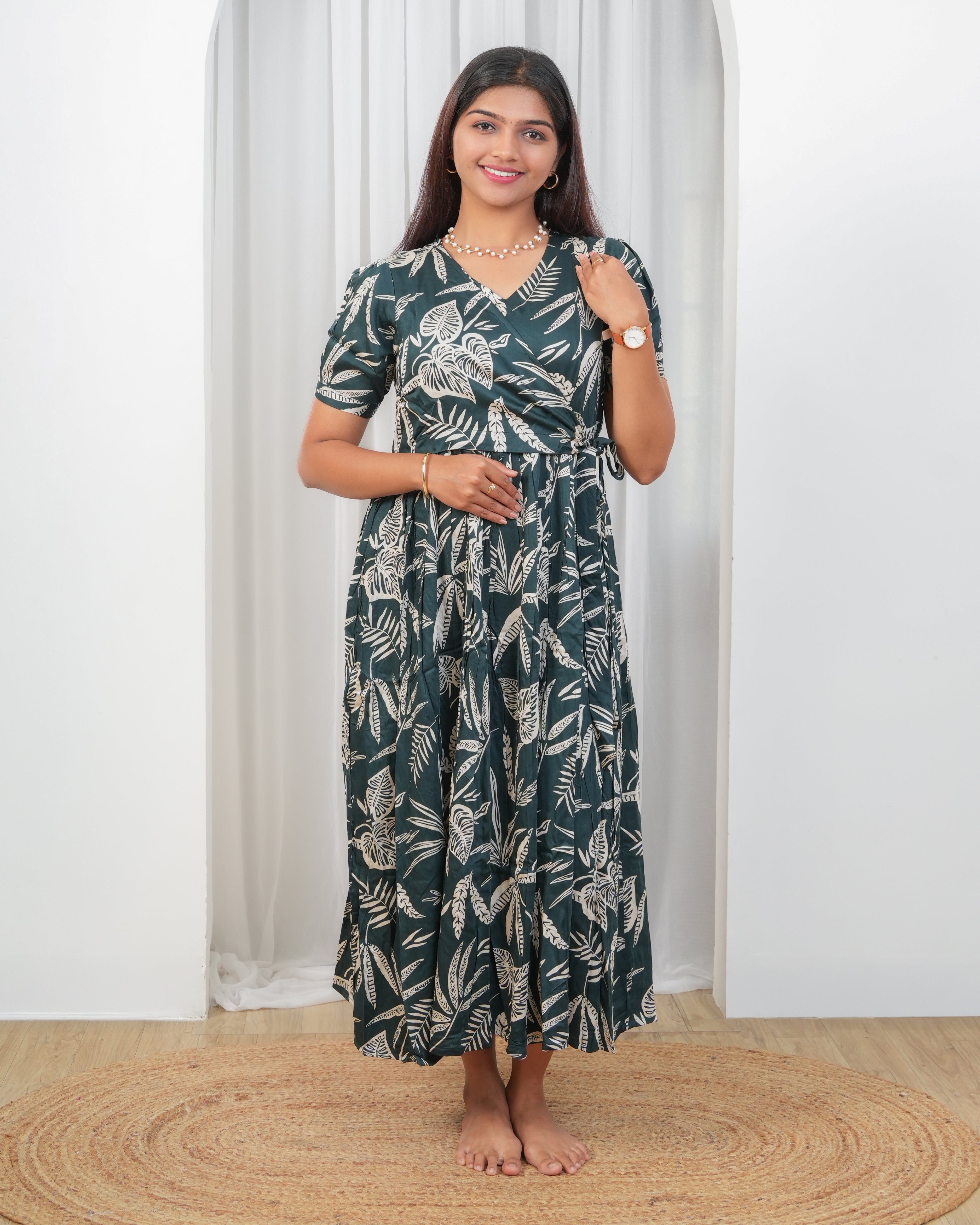 Green Wrap Maternity Maxi