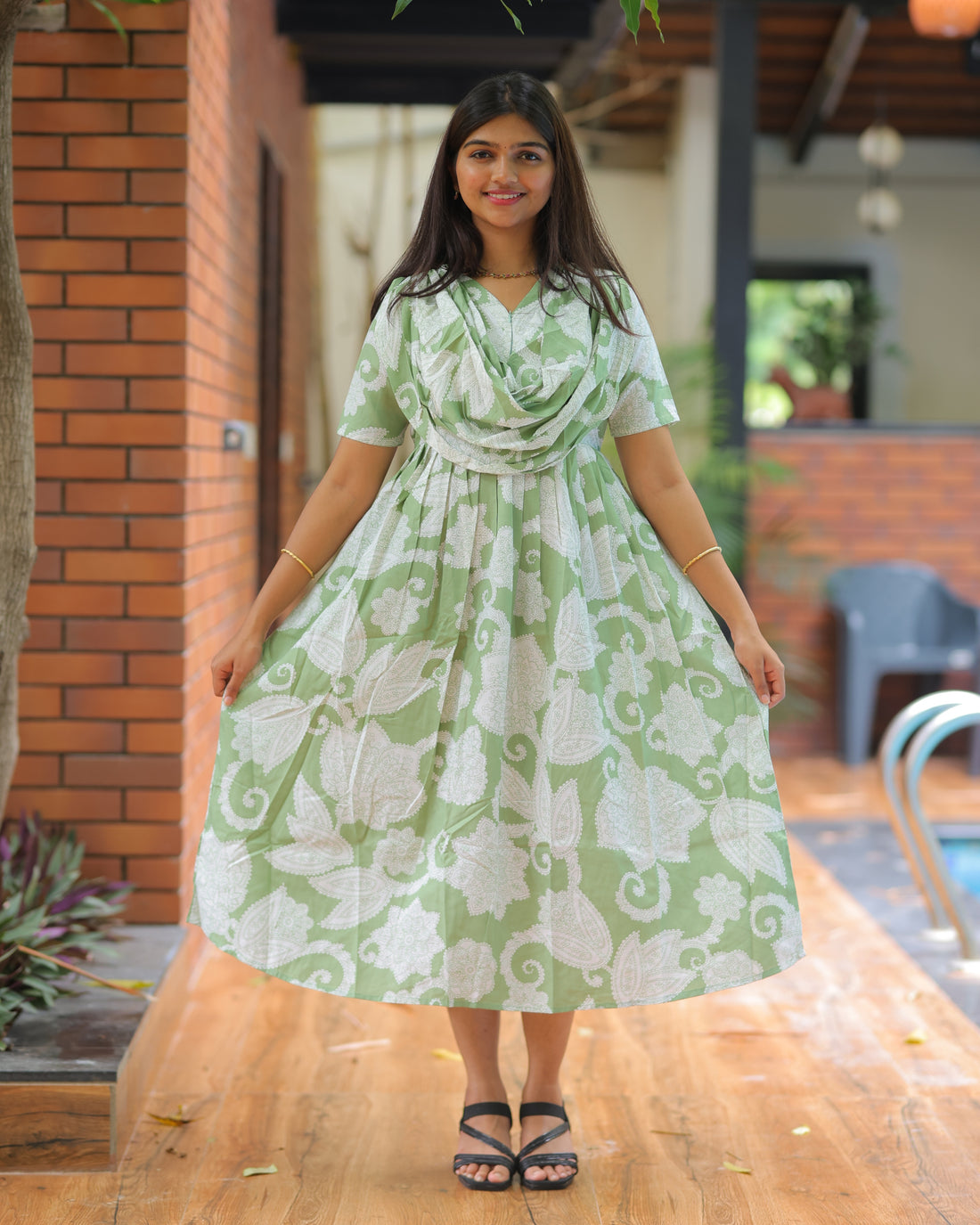 Yamuna | Dupatta-Attached Maternity Maxi [Center Zip]