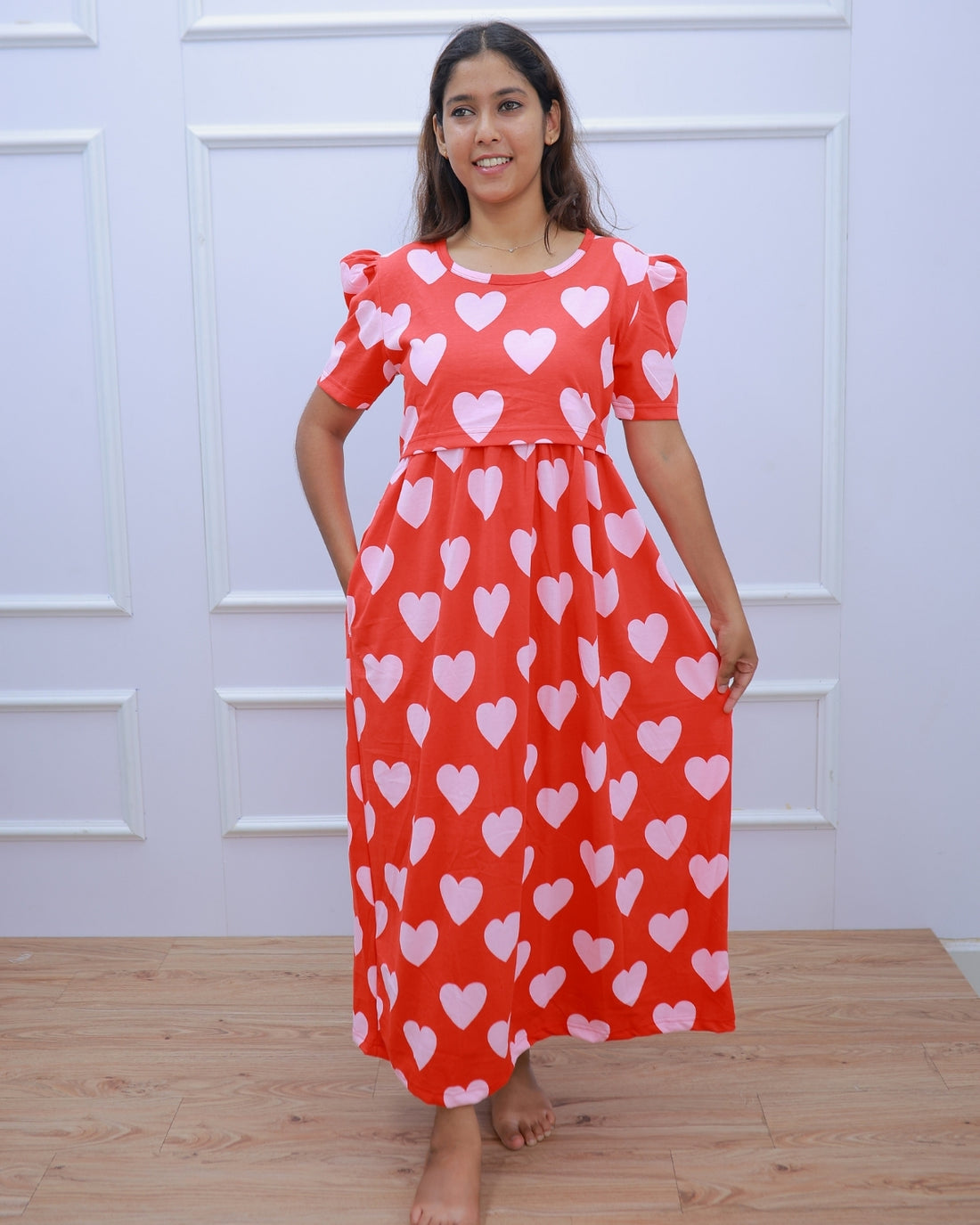 Luv | Zipless Maternity Dress - Puff Sleeves | Full Length Maxi