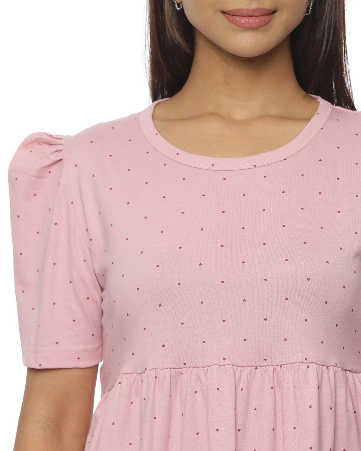 Tiny Hearts | Casual Non-Maternity Loungewear - Puff Sleeve | Full Length