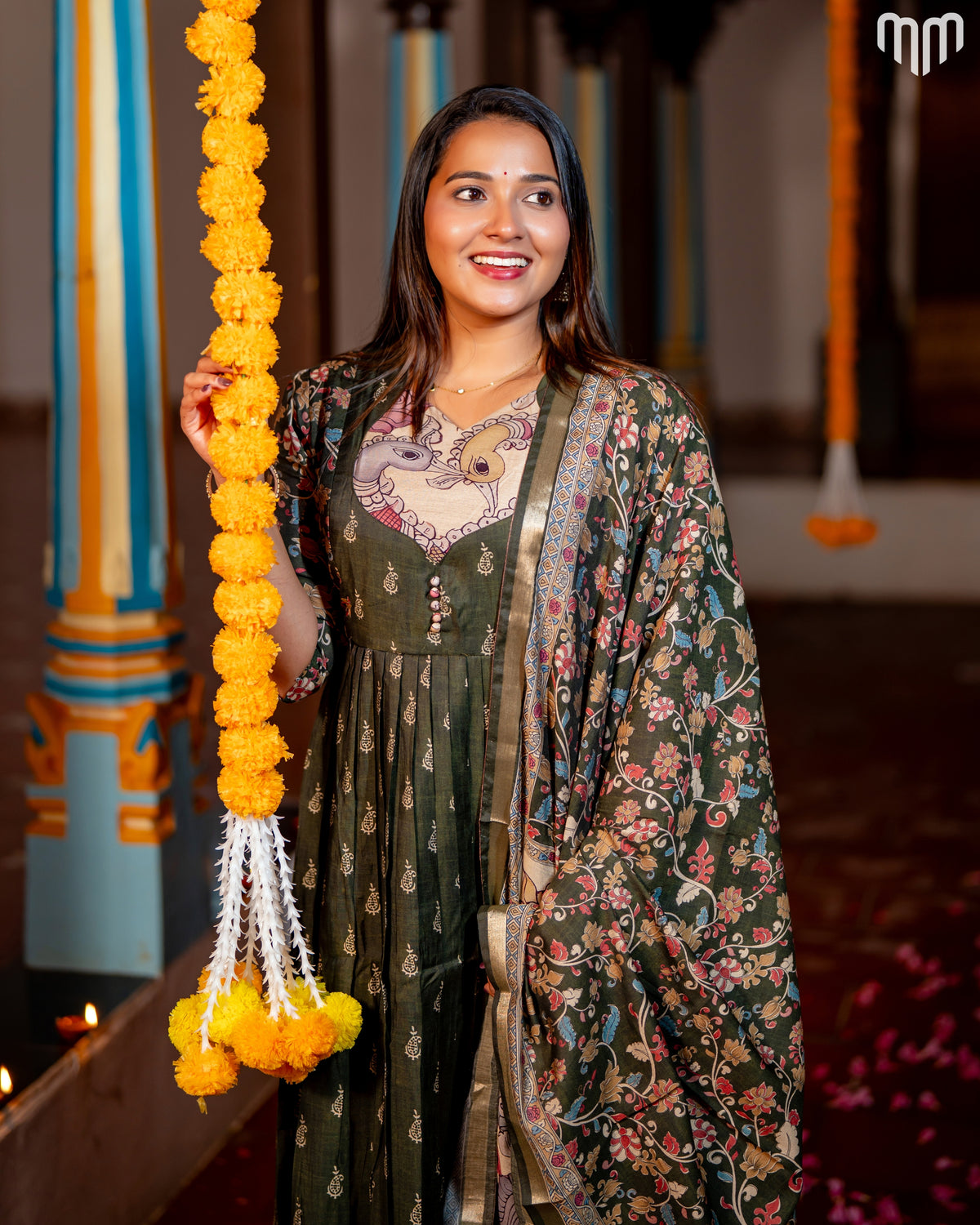 Maheswari Silk Green Maternity Maxi with Full Cotton Lining &amp; Dupatta