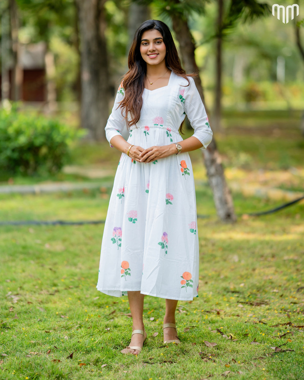 White Floral Maternity Maxi with Full Cotton Lining