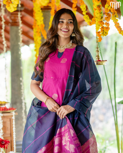 Vaaranam_Rose Gajam Butta Silk Maternity Kurti Set with top cotton lining