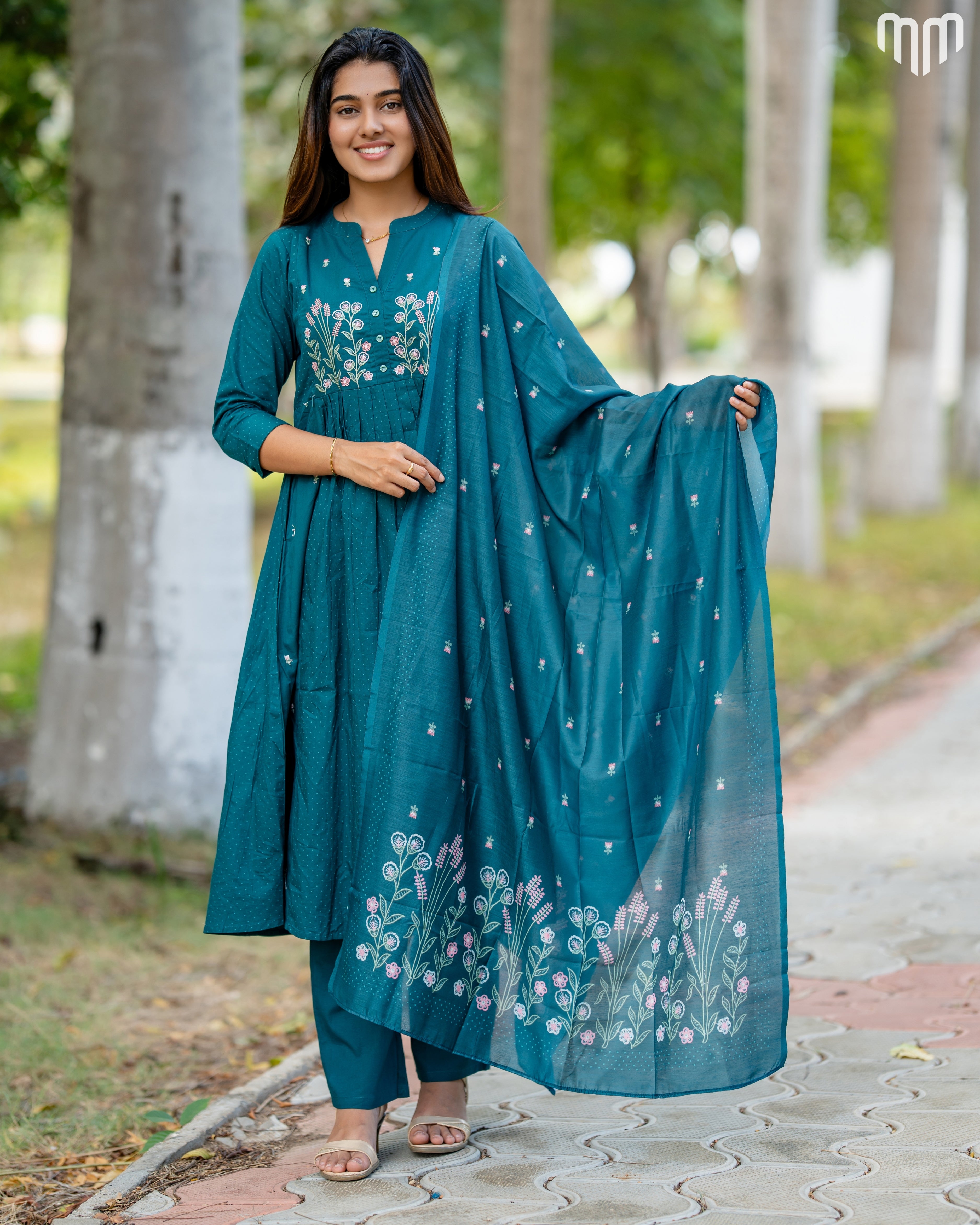 Thulip_Teal Maternity Kurti Set (Top Maxi Style)