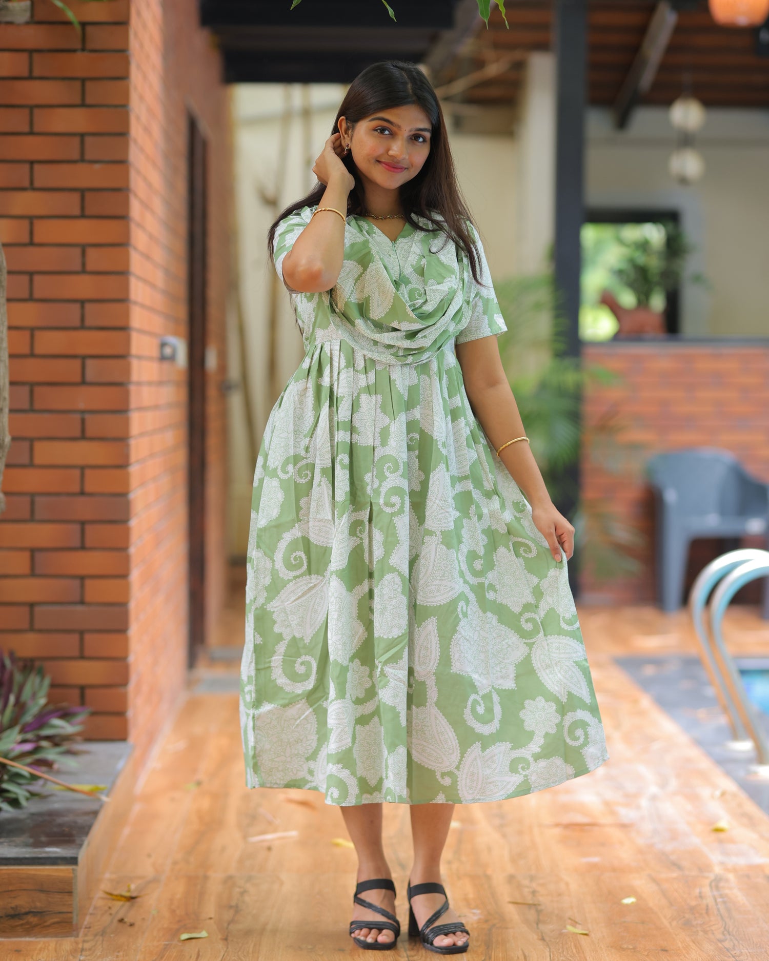 Yamuna | Dupatta-Attached Maternity Maxi [Center Zip]