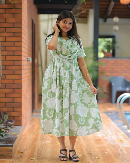 Yamuna | Dupatta-Attached Maternity Maxi [Center Zip]