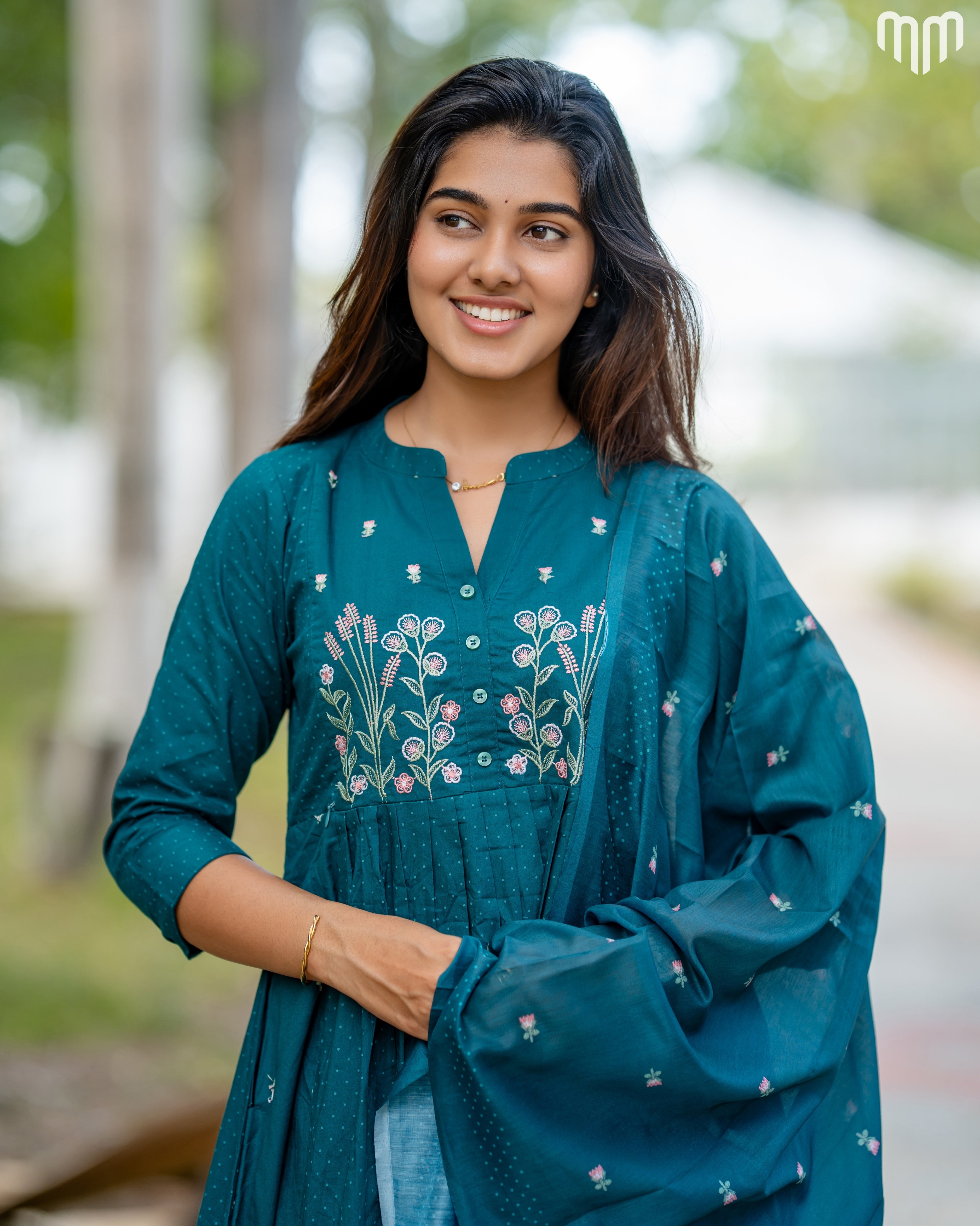 Thulip_Teal Maternity Kurti Set (Top Maxi Style)