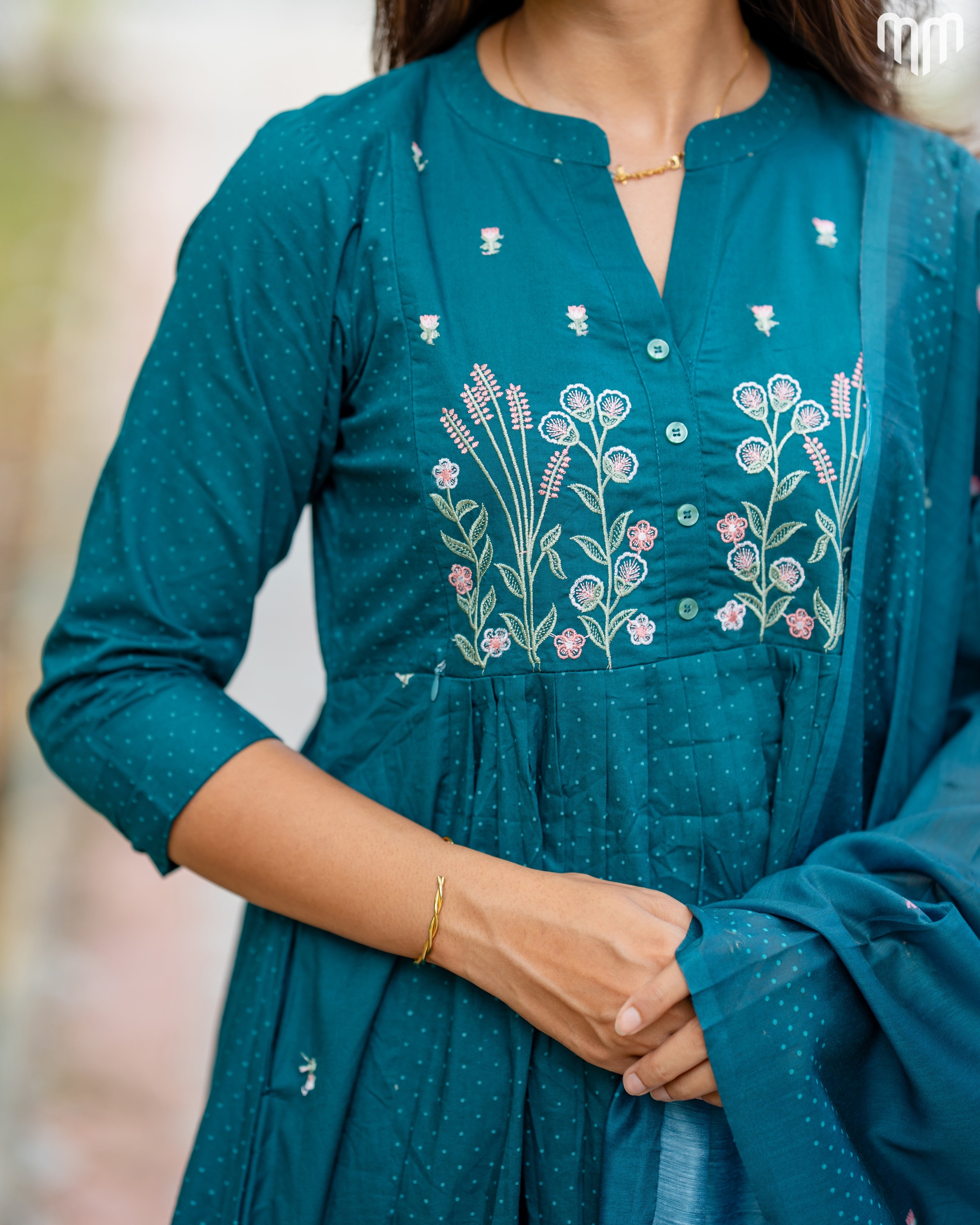 Thulip_Teal Maternity Kurti Set (Top Maxi Style)