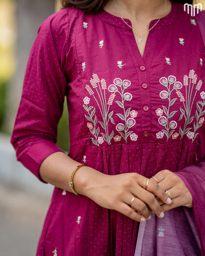 Thulip_Wine Maternity Kurti Set (Top Maxi Style)