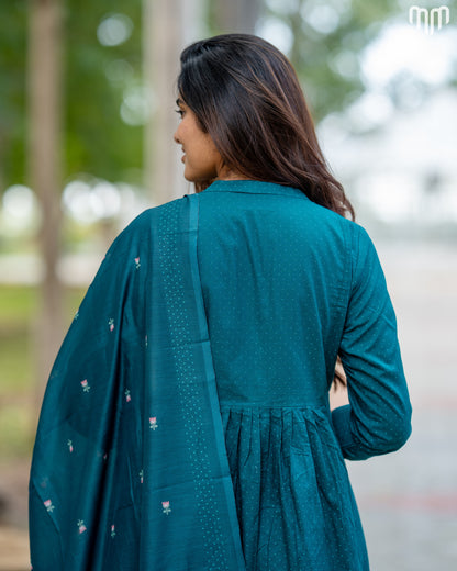 Thulip_Teal Maternity Kurti Set (Top Maxi Style)