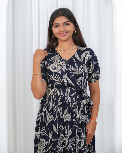 Navy Wrap Maternity Maxi