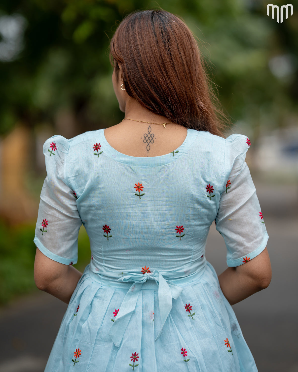 Chanderi Blue Maternity Maxi