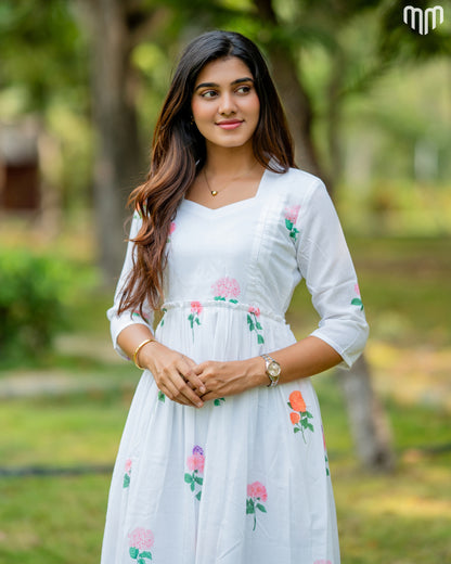 White Floral Maternity Maxi with Full Cotton Lining