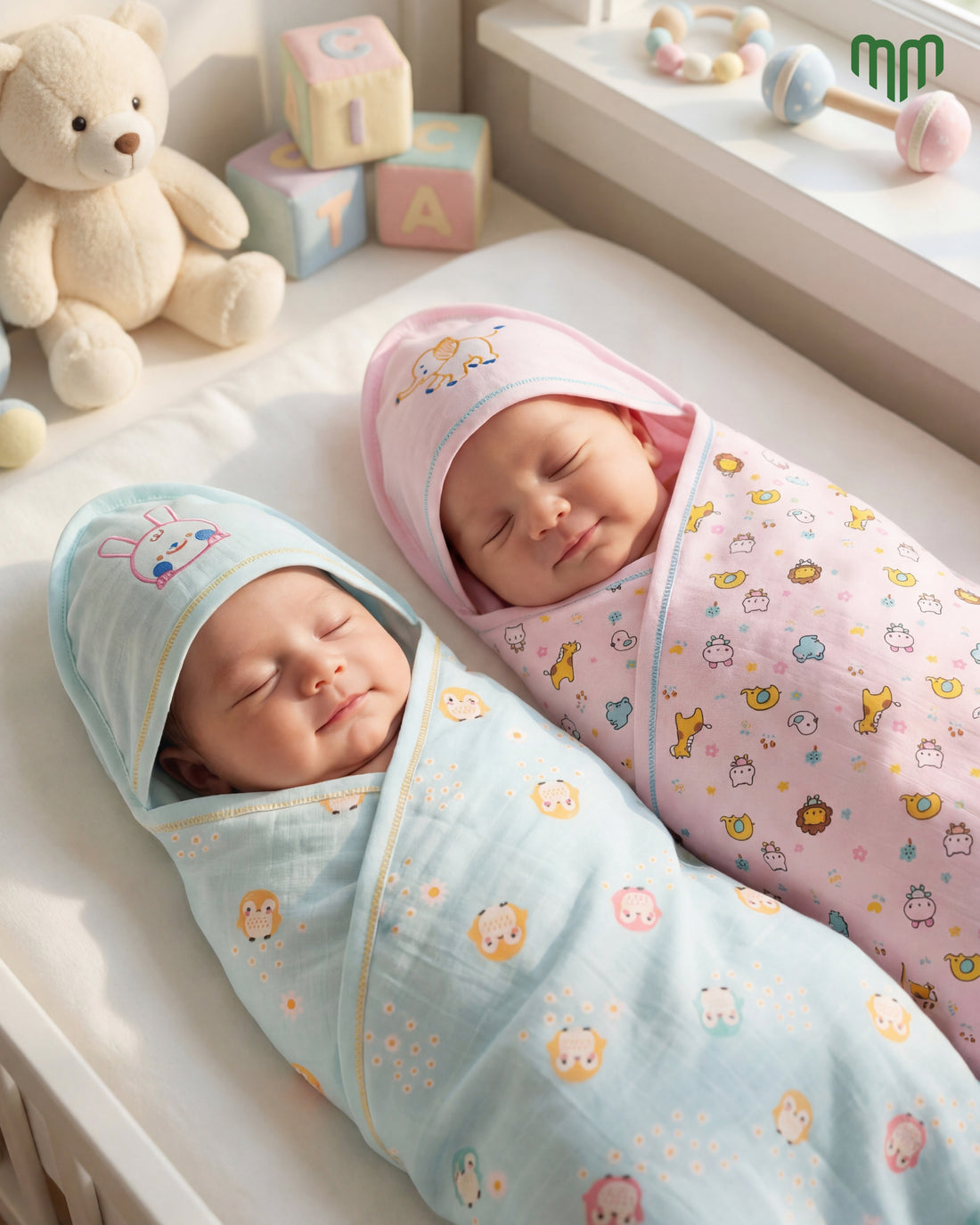 Double Layer Muslin Hooded Towels - Combo Pack of 2