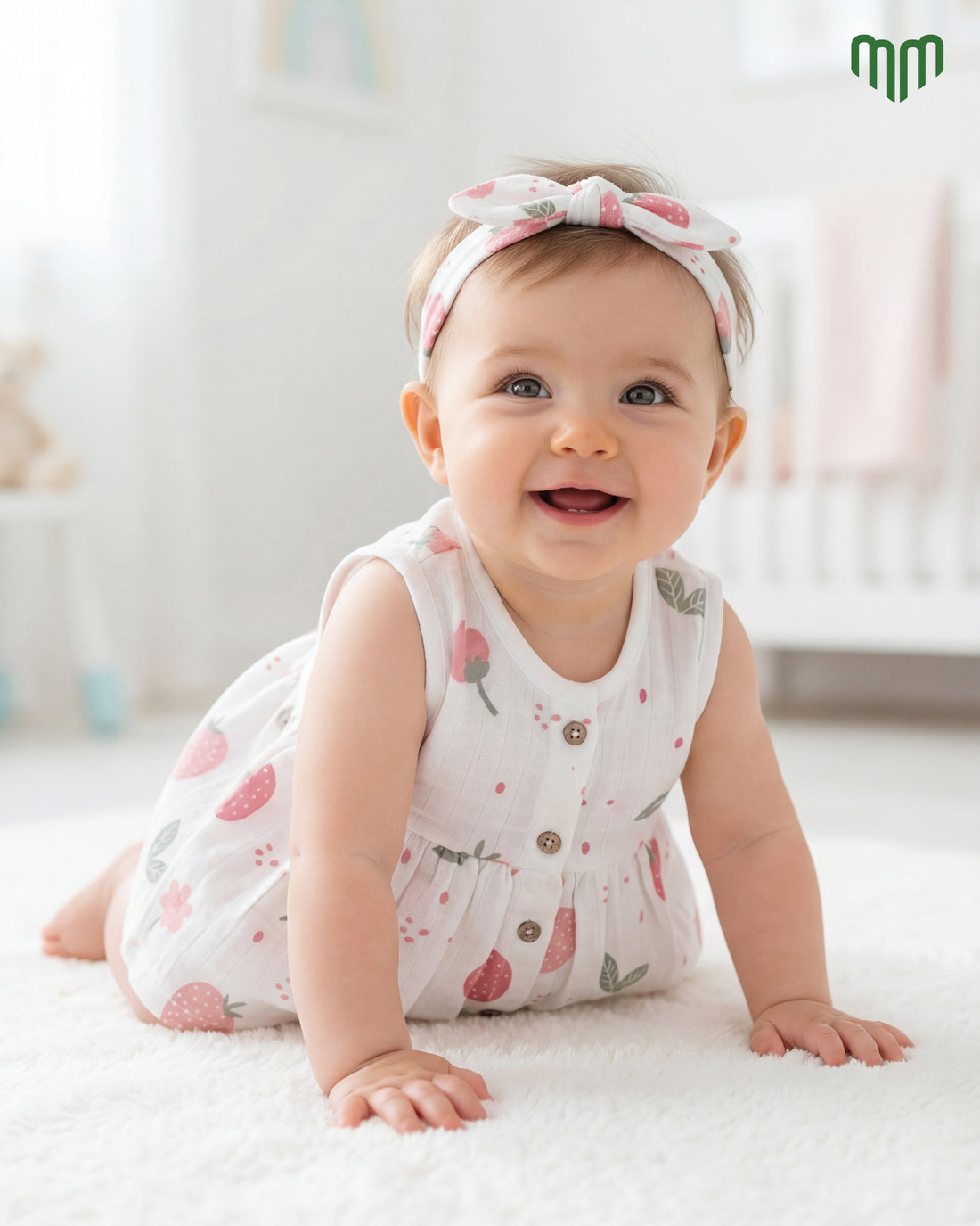 Little Strawberry Muslin Sleeveless Frock