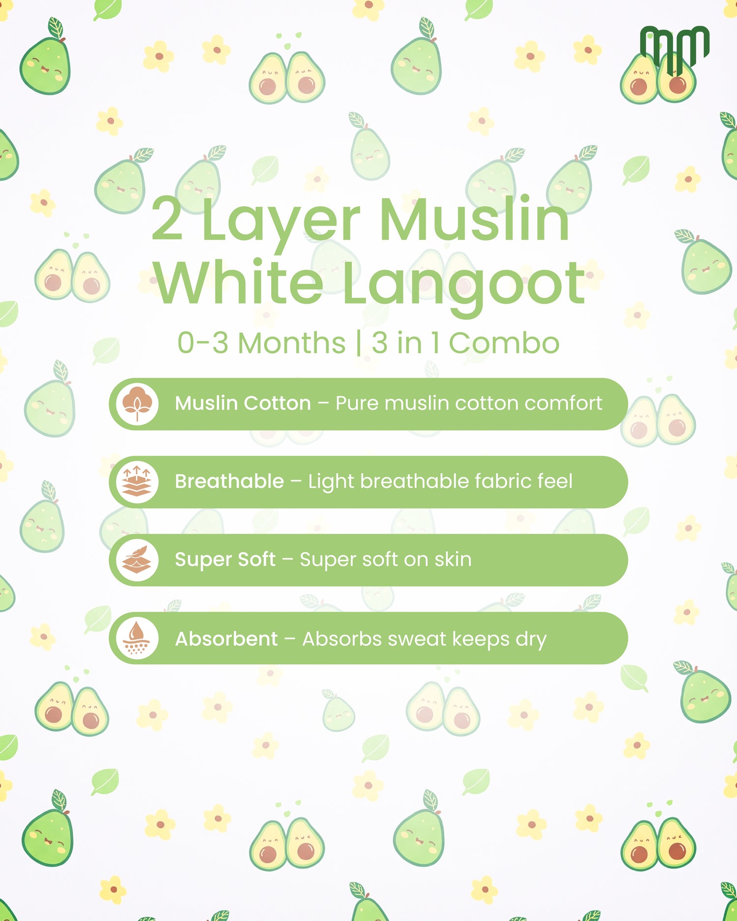 Little Avocada Muslin Nappy