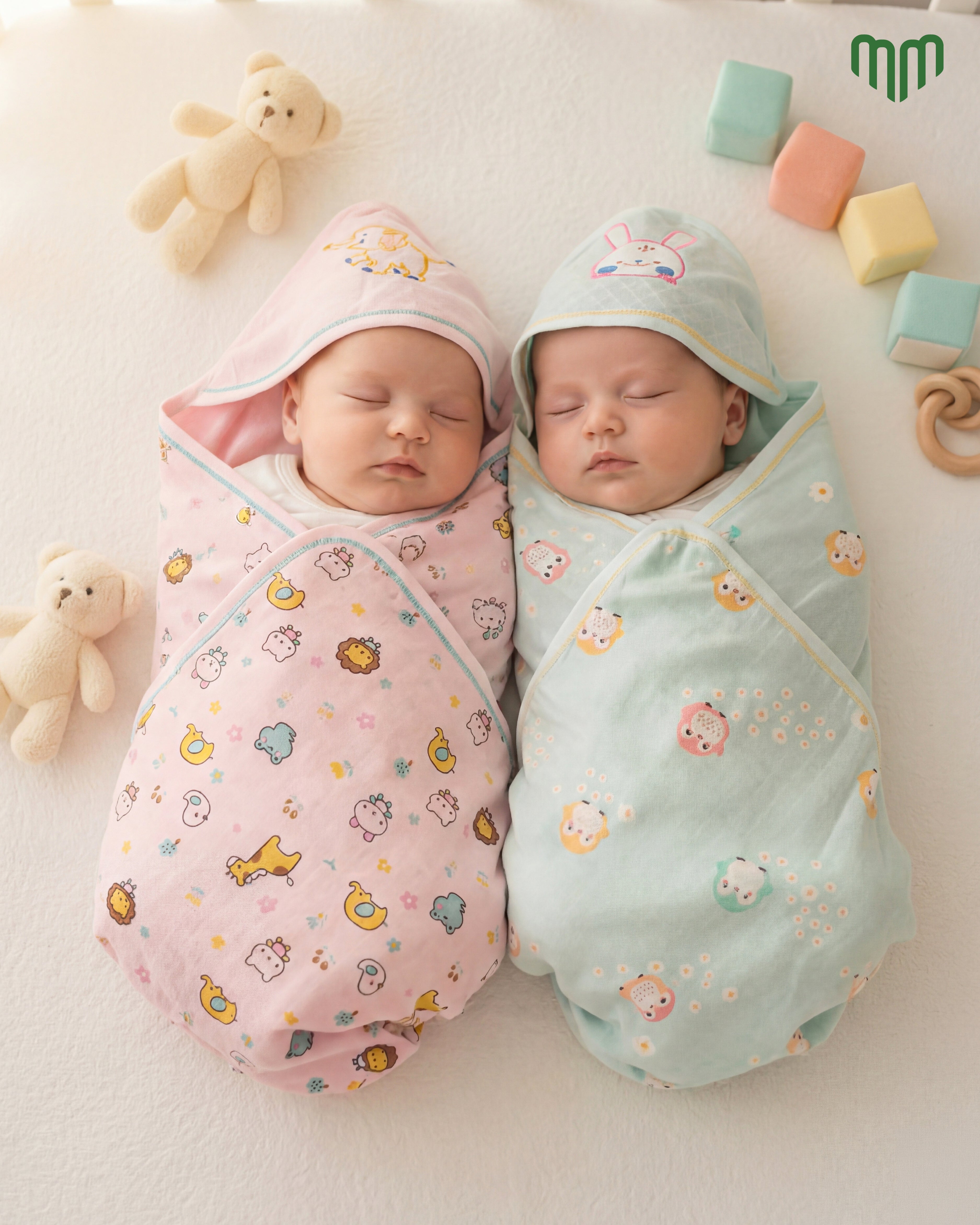 Double Layer Muslin Hooded Towels - Combo Pack of 2