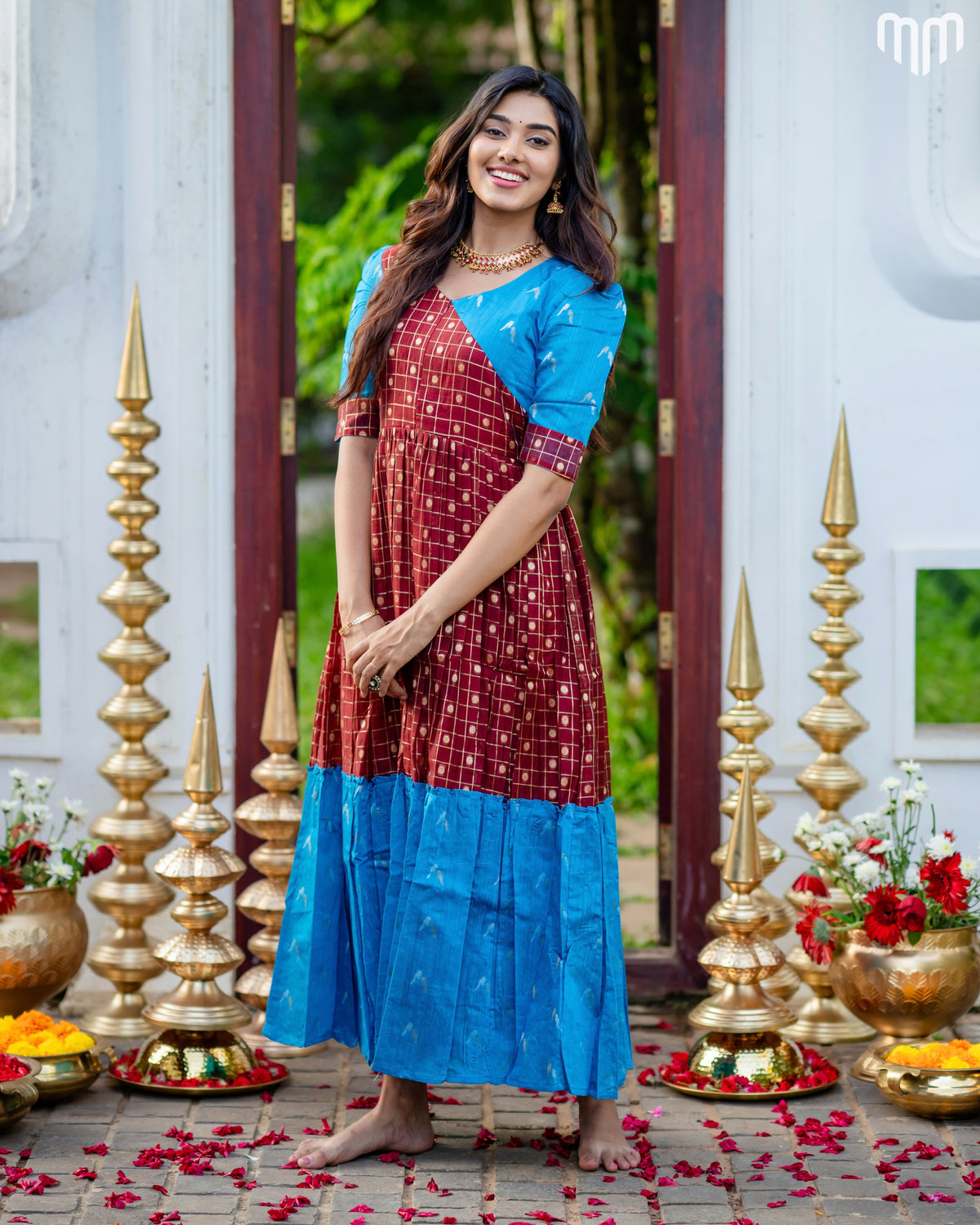 Menaga_V1 Fancy Silk Maternity Maxi with Full Cotton Lining