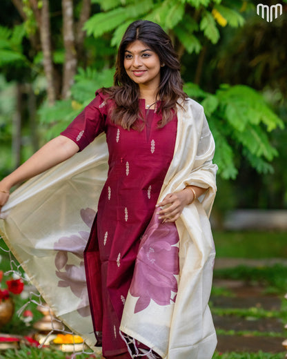 Amaravati Premium Raw Silk Maternity Kurti Set with top cotton lining