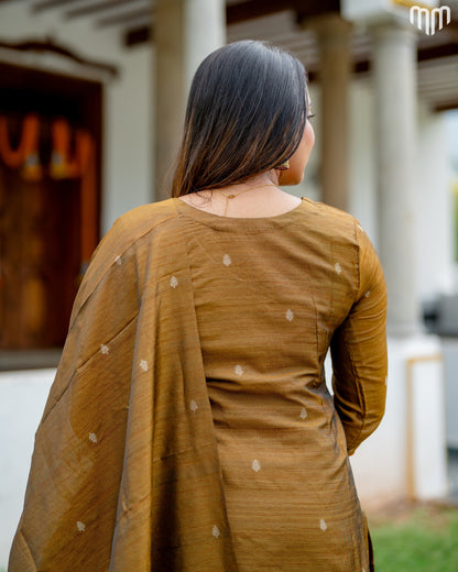 Banarasi Brocade Mustard brown Maternity Kurti Set with top cotton lining