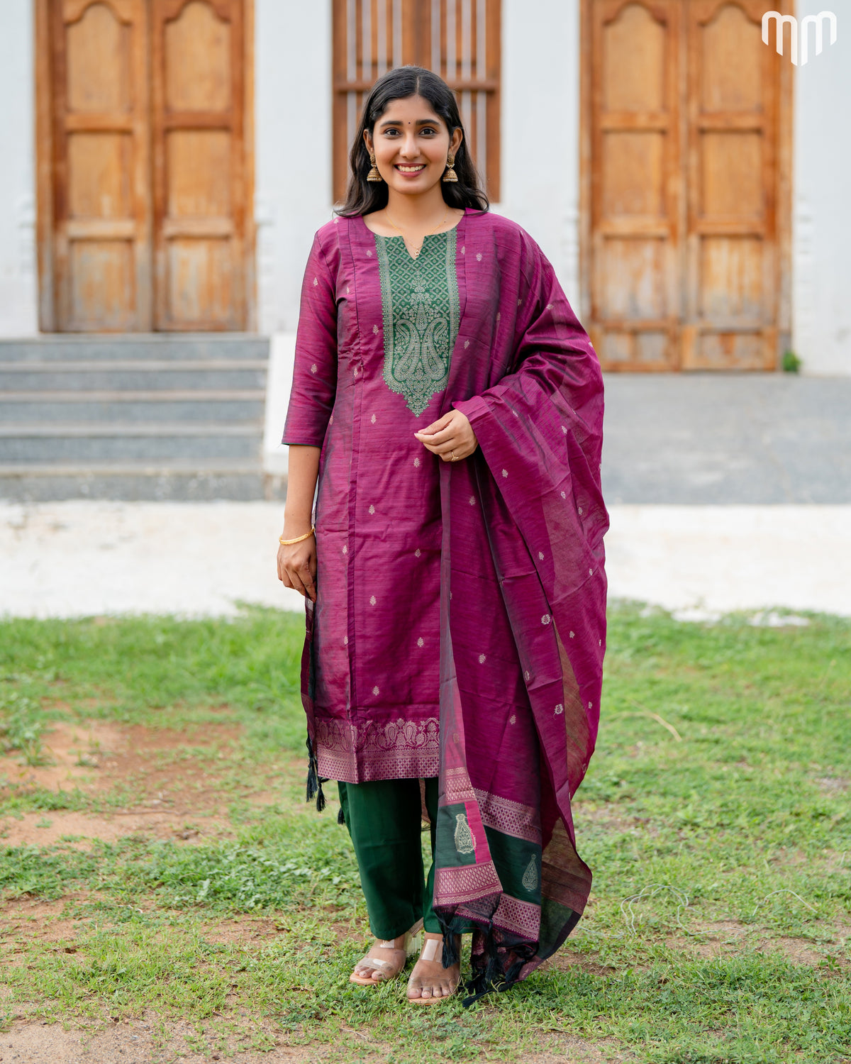 Banarasi Brocade Magenta Maternity Kurti Set with top cotton lining