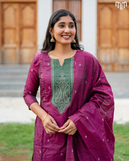 Banarasi Brocade Magenta Maternity Kurti Set with top cotton lining