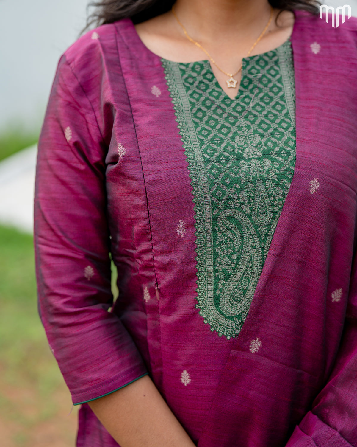 Banarasi Brocade Magenta Maternity Kurti Set with top cotton lining