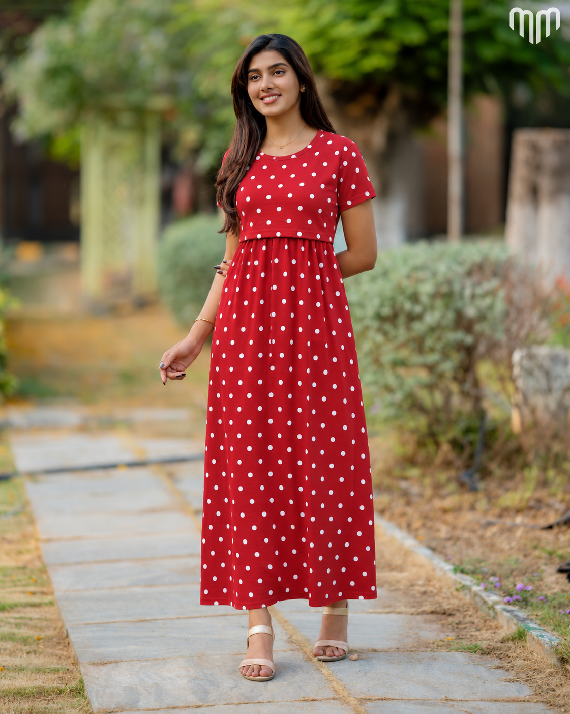 Red Polka Zipless Maternity Loungewear – Full Length