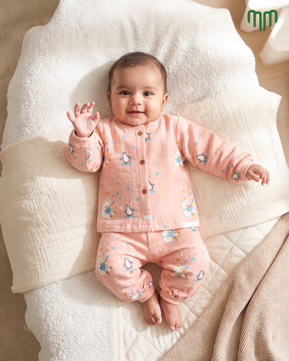Little Penguin Muslin Full Sleeve Top &amp; Pant