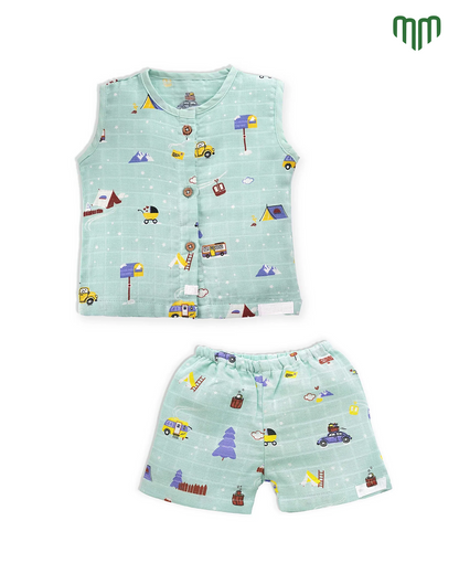 Little Busy Muslin Sleeveless Top &amp; Short