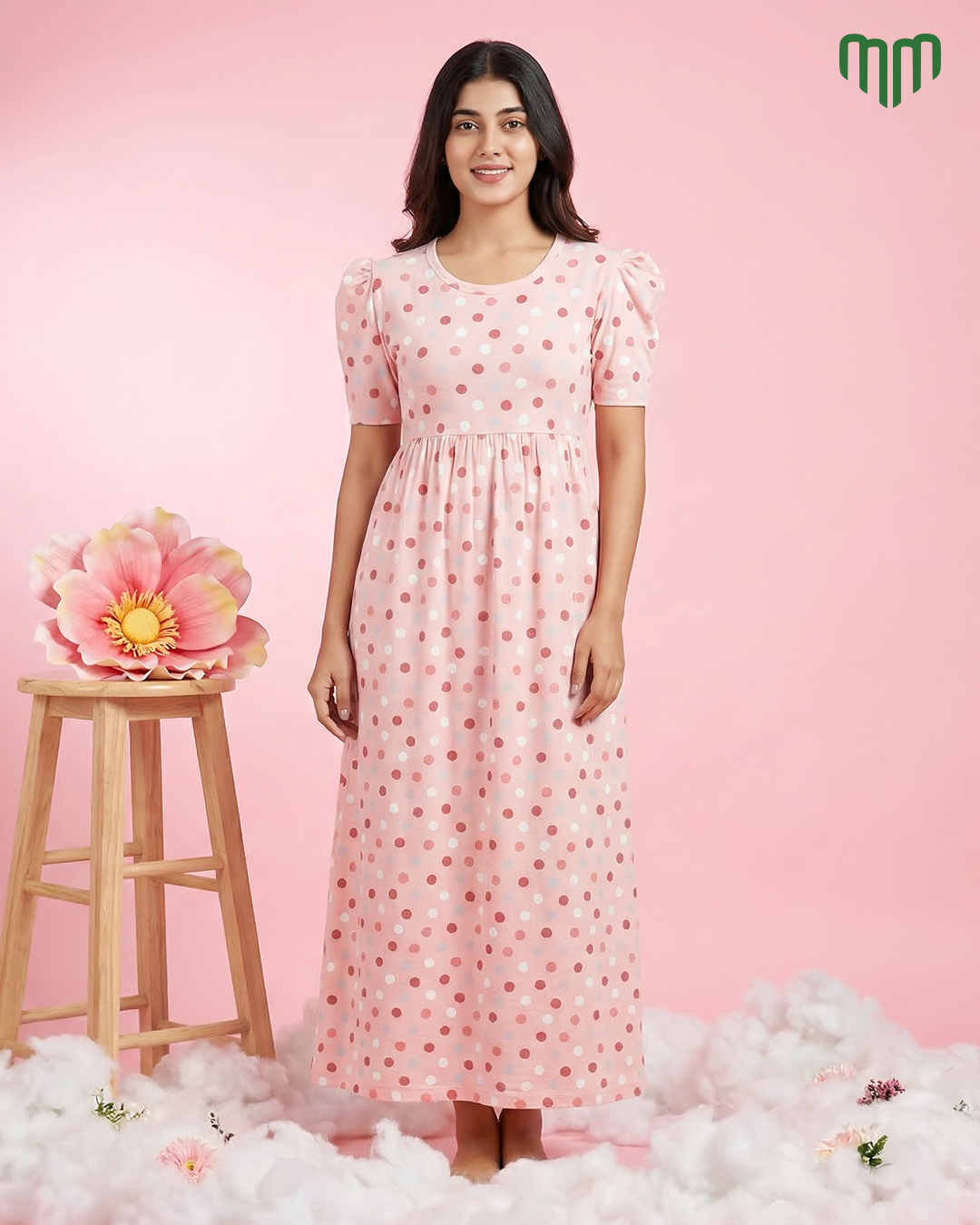 Peach Polka Casual Loungewear - Full Length