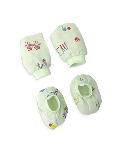 Little Play Muslin Baby Cap, Mittens and booties Set
