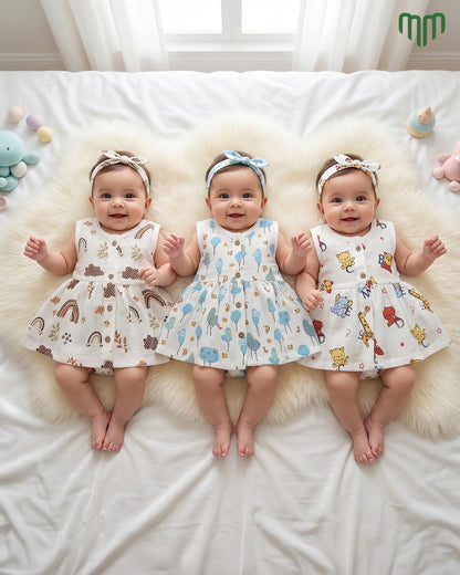 Muslin Sleeveless Frock - Pack of 3