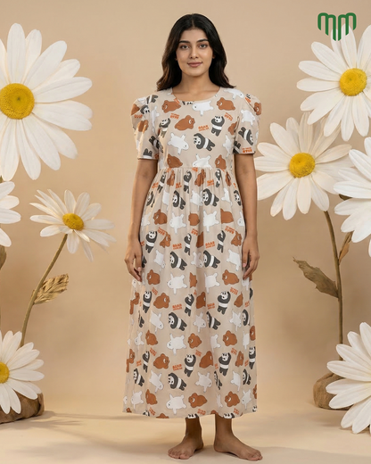 Cute Bear | Casual Non-Maternity Loungewear - Puff Sleeve | Full Length