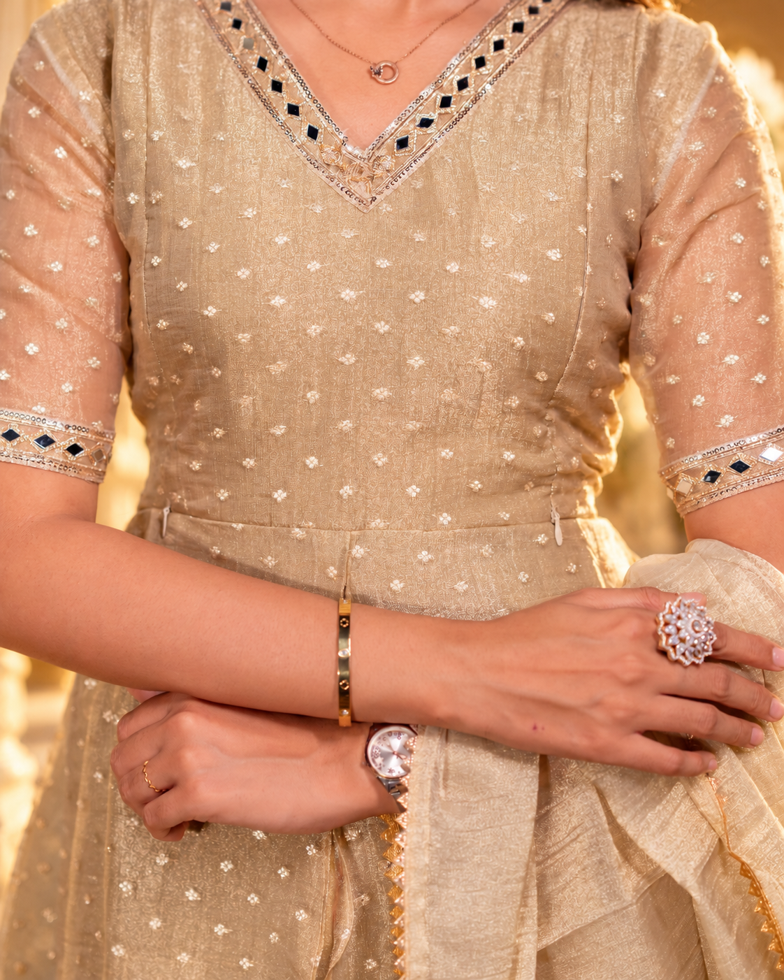 Golden Crush Tissue With Butti Maternity Maxi with Full Crepe Lining &amp; Dupatta - product image 5 | MMWEAR