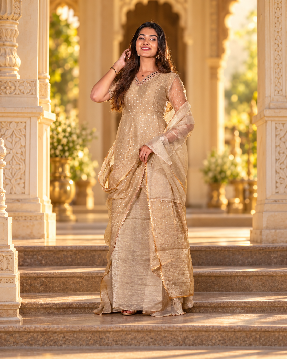 Golden Crush Tissue With Butti Maternity Maxi with Full Crepe Lining &amp; Dupatta - product image 4 | MMWEAR