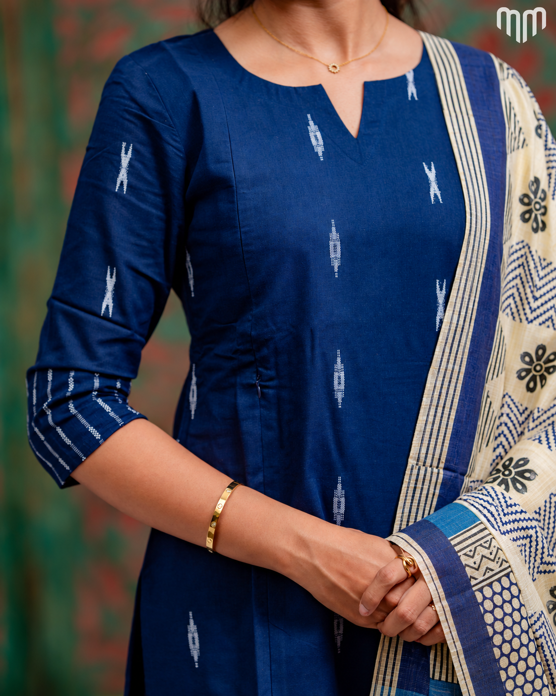 Navy Blue Handloom Maternity Kurti Set