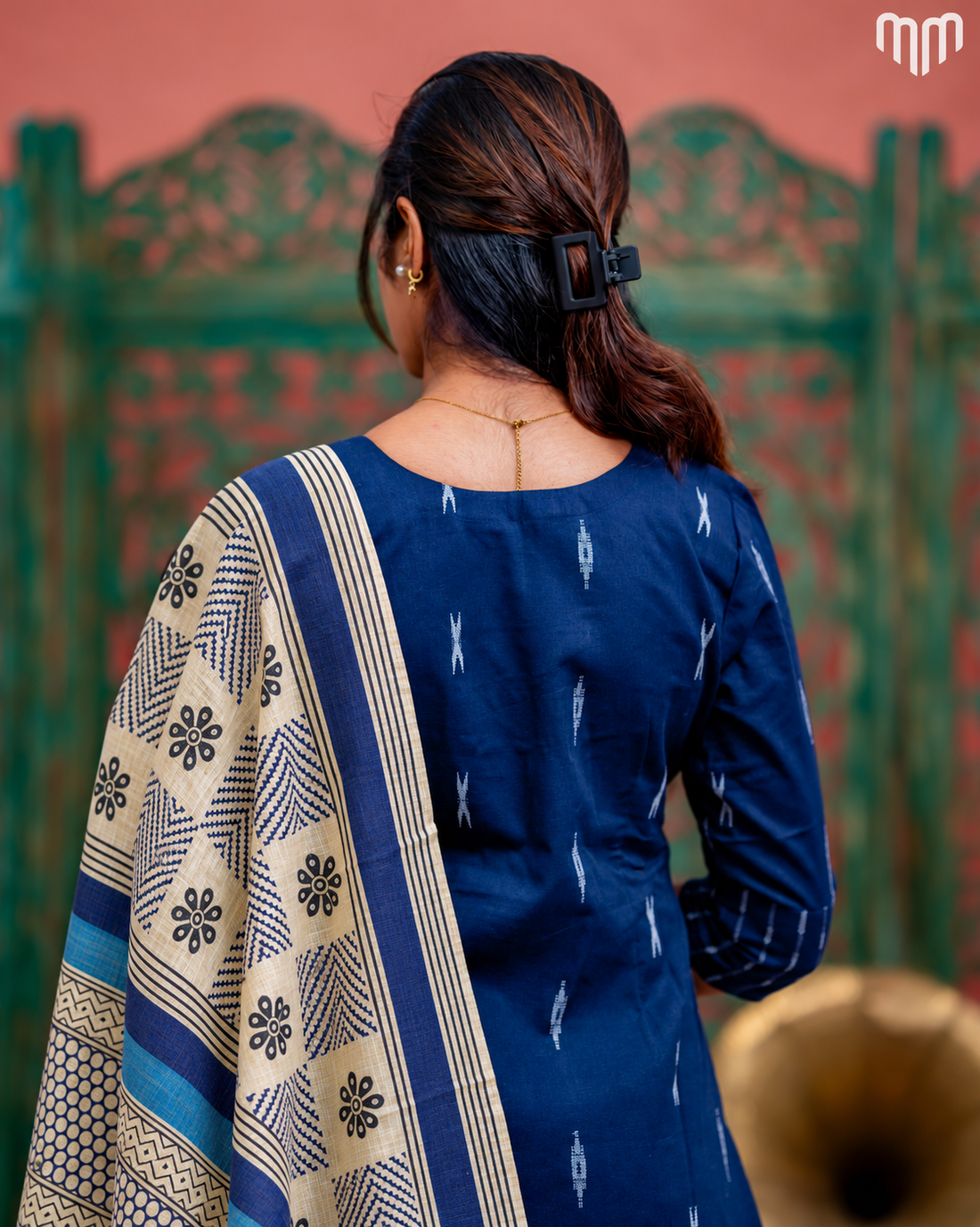 Navy Blue Handloom Maternity Kurti Set
