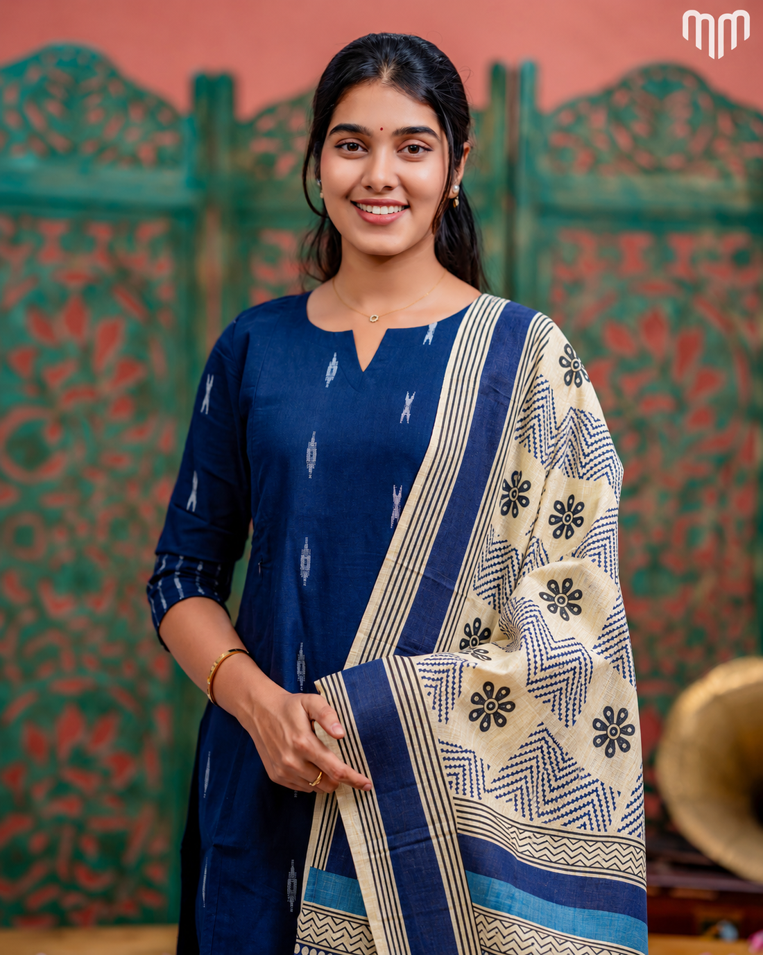 Navy Blue Handloom Maternity Kurti Set