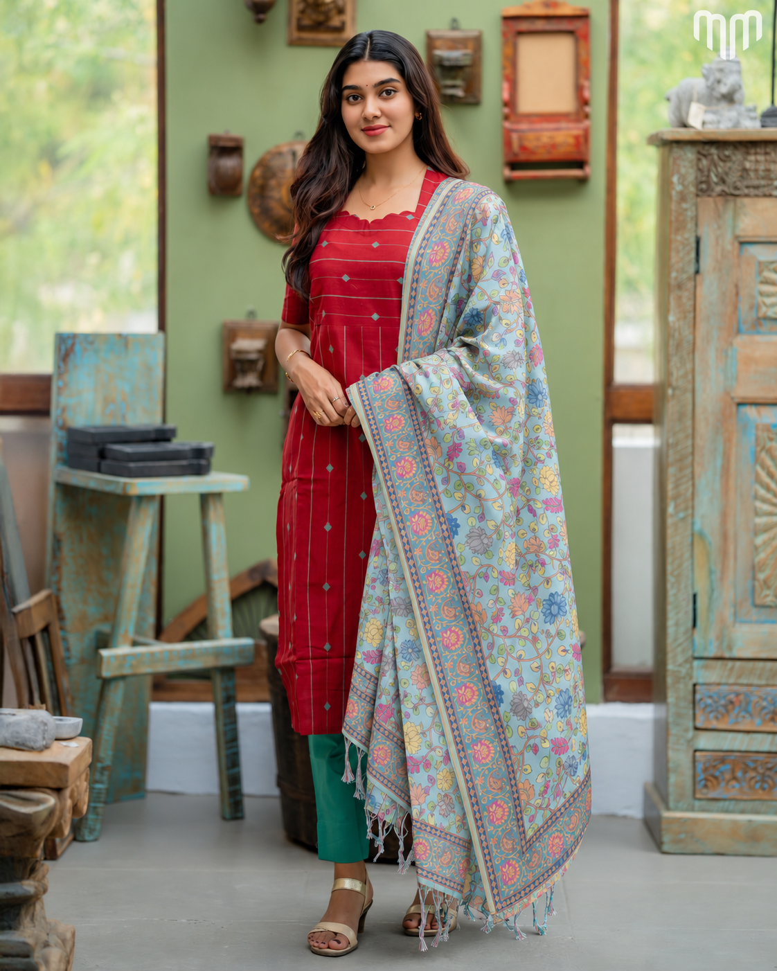 Chandhini_V1 Maternity Kurti with Floral Dupatta
